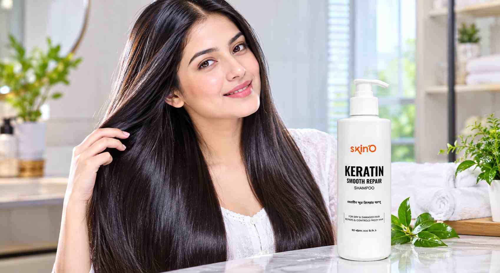 রুক্ষ ও ফ্রিজি চুলের যত্নে Skin'O Keratin Smooth Repair Shampoo: ৪০০ মিলির বোতলে কতটা উপকার?