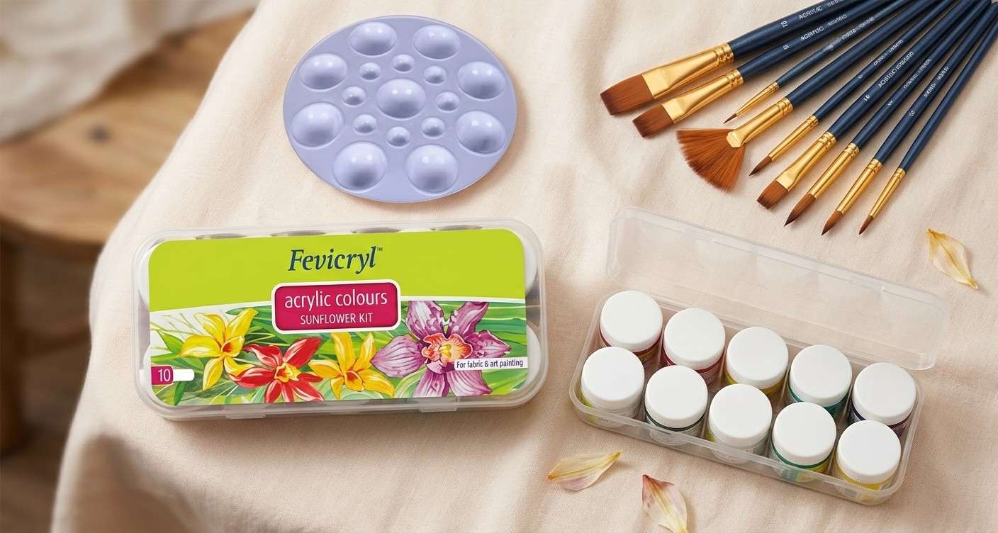 Fevicryl Combo Acrylic Paint Color and Brush Set: সৃজনশীল আঁকাআঁকির জন্য এক প্যাকেজে ১০ রঙ ও প্রয়োজনীয় সরঞ্জাম