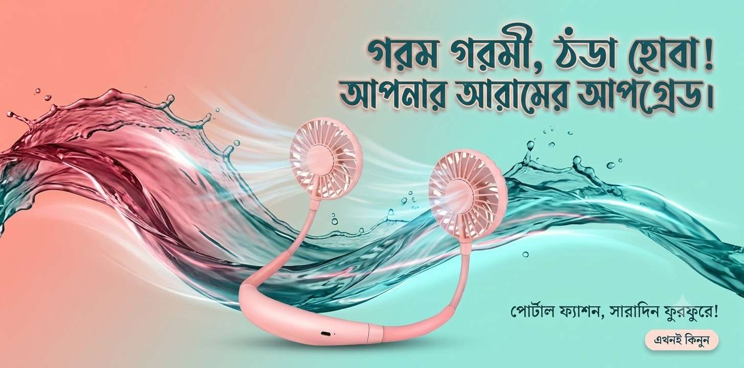 Upgrade Hang Neck Fan Pink – গরমে আরামদায়ক ও স্মার্ট কুলিং সঙ্গী