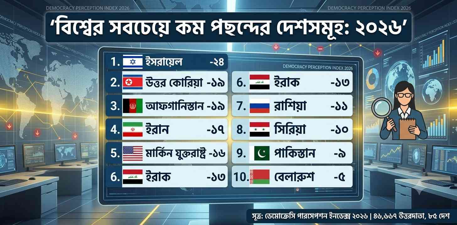 গ্লোবাল পারসেপশন ২০২৬: বৈশ্বিক জনমতে সবচেয়ে অপছন্দের ১০ দেশ